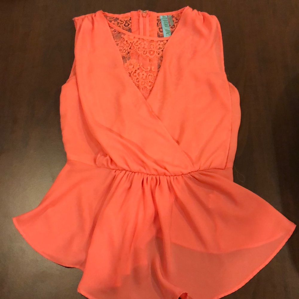 Coral blouse with lace